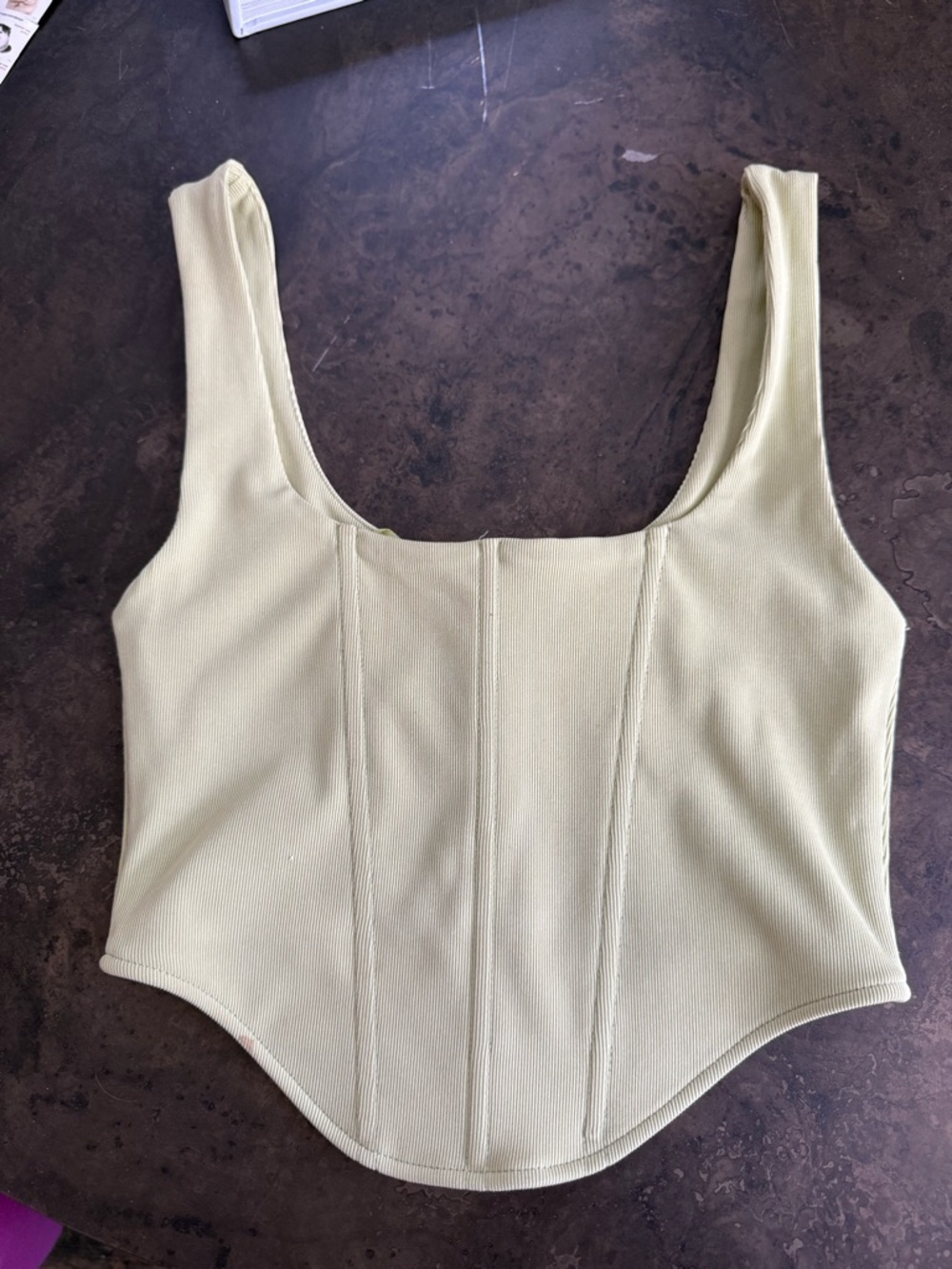 Ribbed Corset Crop Top — Light Olive